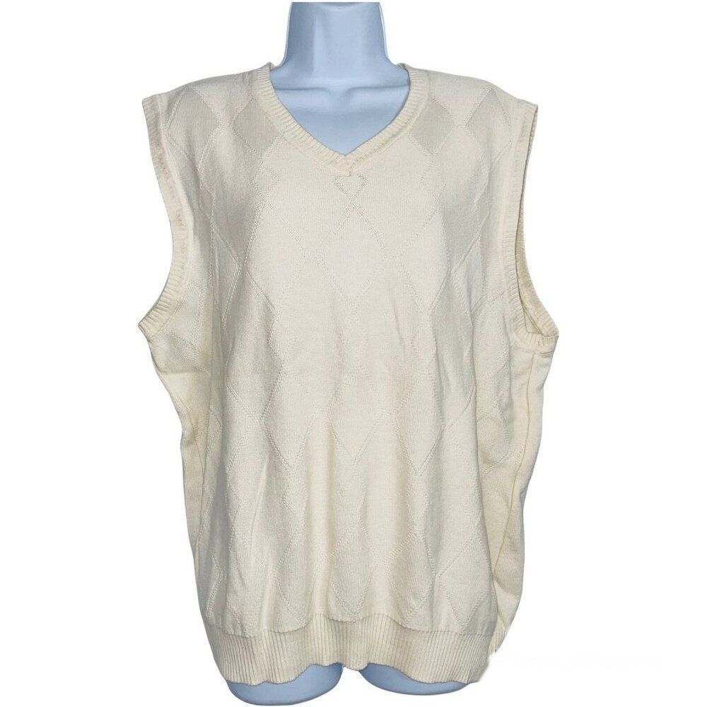 Club Room Mens L Sweater Vest Ivory Sleeveless Diamond Knit